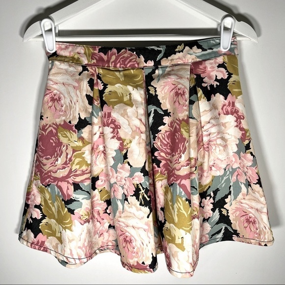 floral mini skirt a-line retro chic summer day out small S - Picture 1 of 6